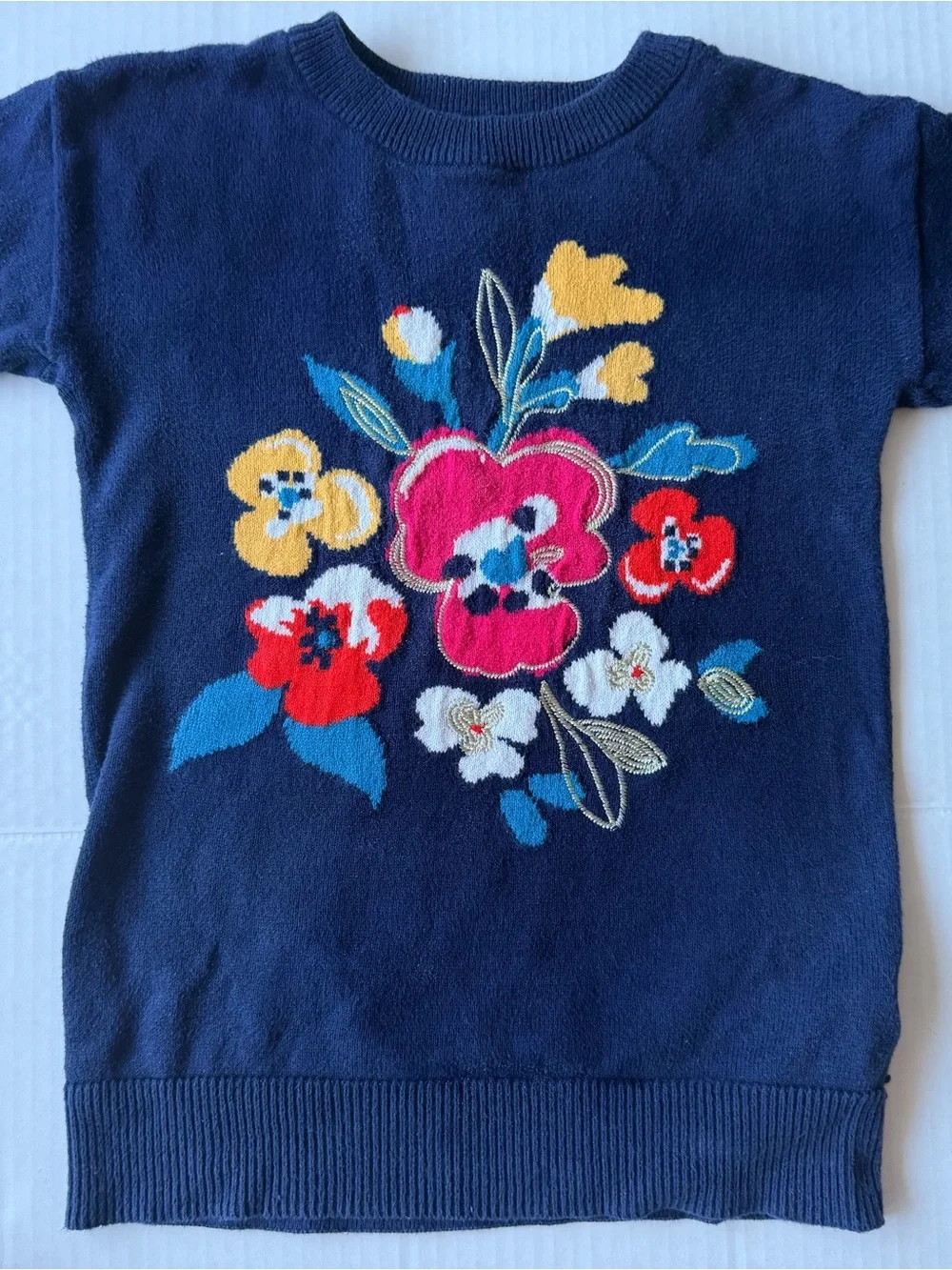 GAP Navy Sweater with Multicolor Floral Embroidery